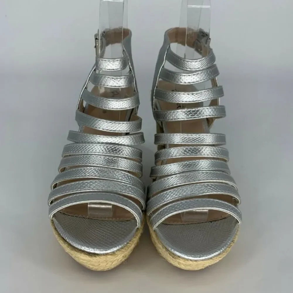 QUPID Cage Open Toe Wedge Sandals‎ Slingback Heels